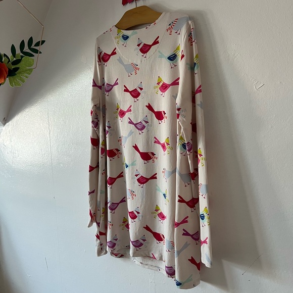 EUC Land’s End twirl dress with birds sz 10 ivory pink green fall winter cotton - Picture 4 of 10